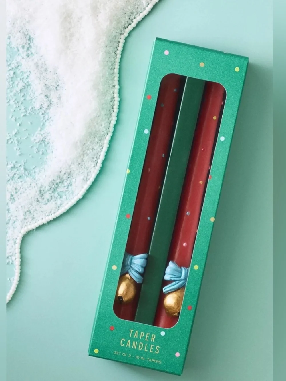 Anthropologie Festive Icon Bells Christmas Taper Candles 2 Pack New In Box
